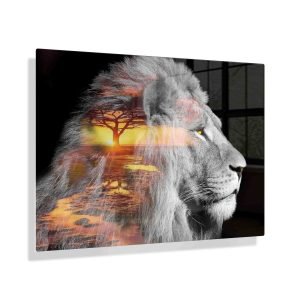 Voorbeeldfoto Leeuw Savanne op aluminium fotopaneel